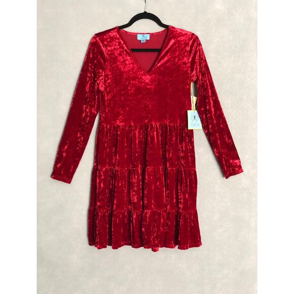 CeCe Women's Size XS Velvet V-Neck Midi Dress Red NEW - Picture 1 of 7